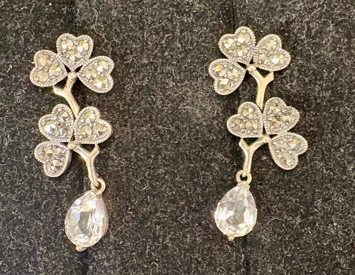 Boucles d oreilles argent cristal de roche et marcassites -photo-2