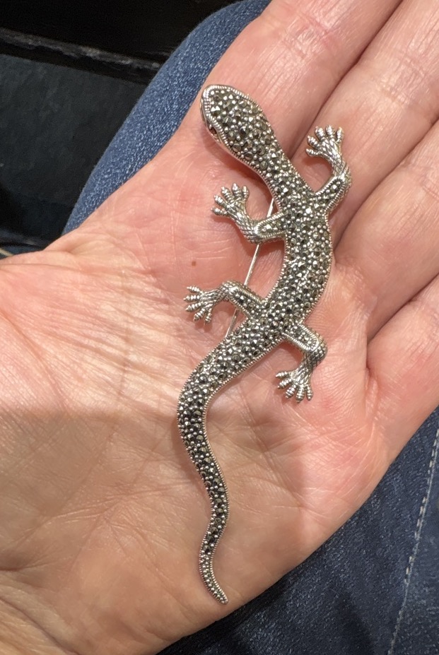 925 Silver Lizard Brooch With Marcasites-photo-4