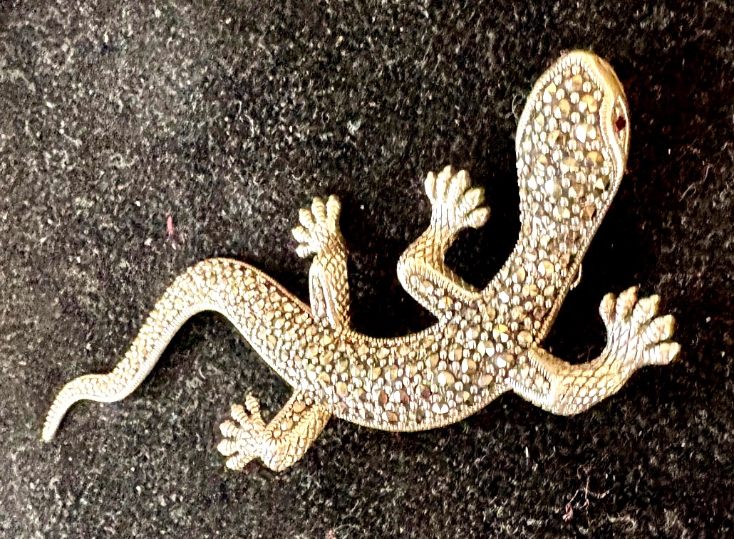 925 Silver Lizard Brooch With Marcasites-photo-2