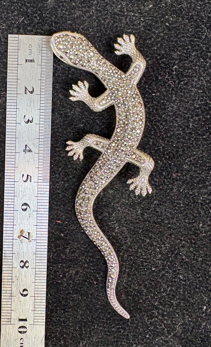 925 Silver Lizard Brooch With Marcasites-photo-3