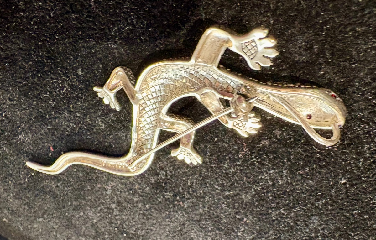 925 Silver Lizard Brooch With Marcasites-photo-5