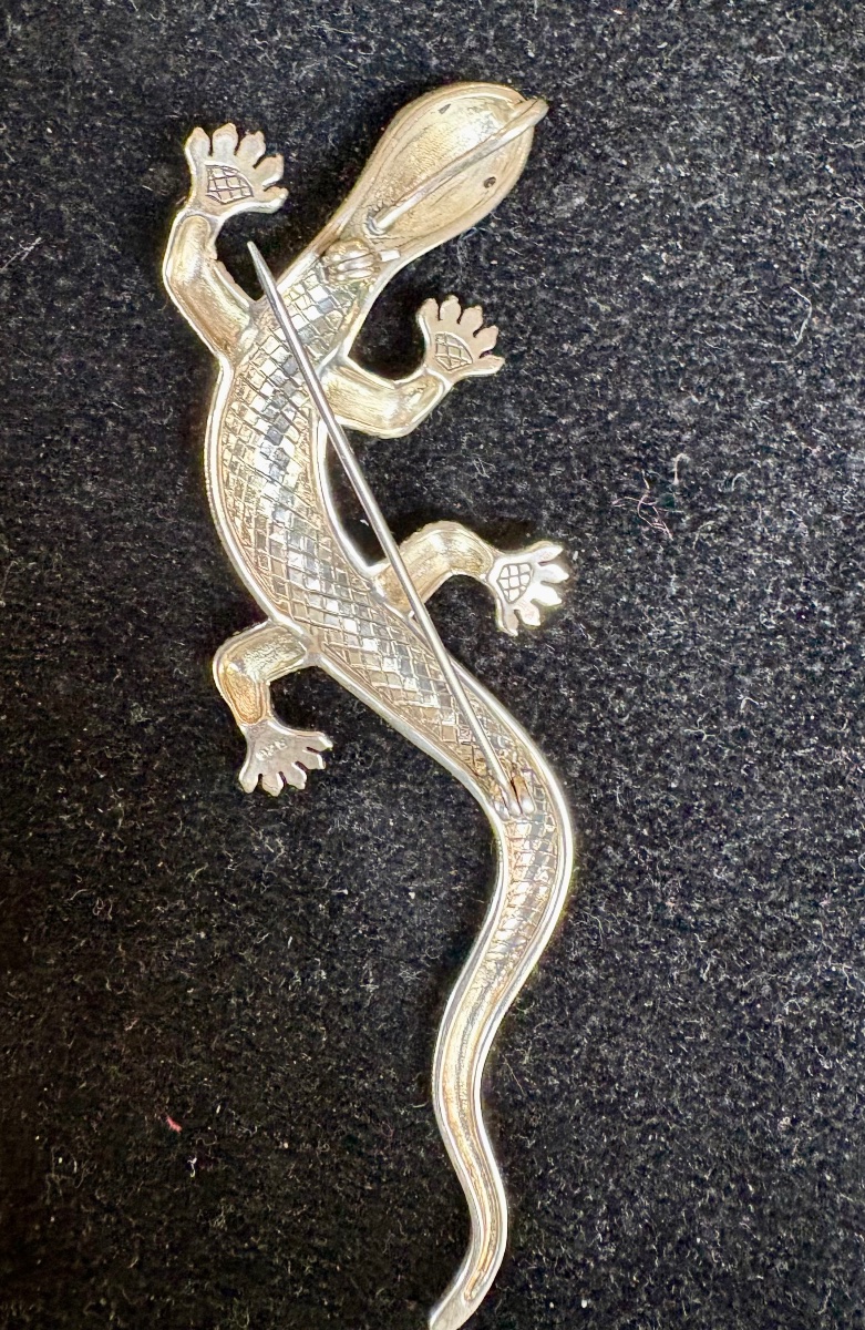 925 Silver Lizard Brooch With Marcasites-photo-6