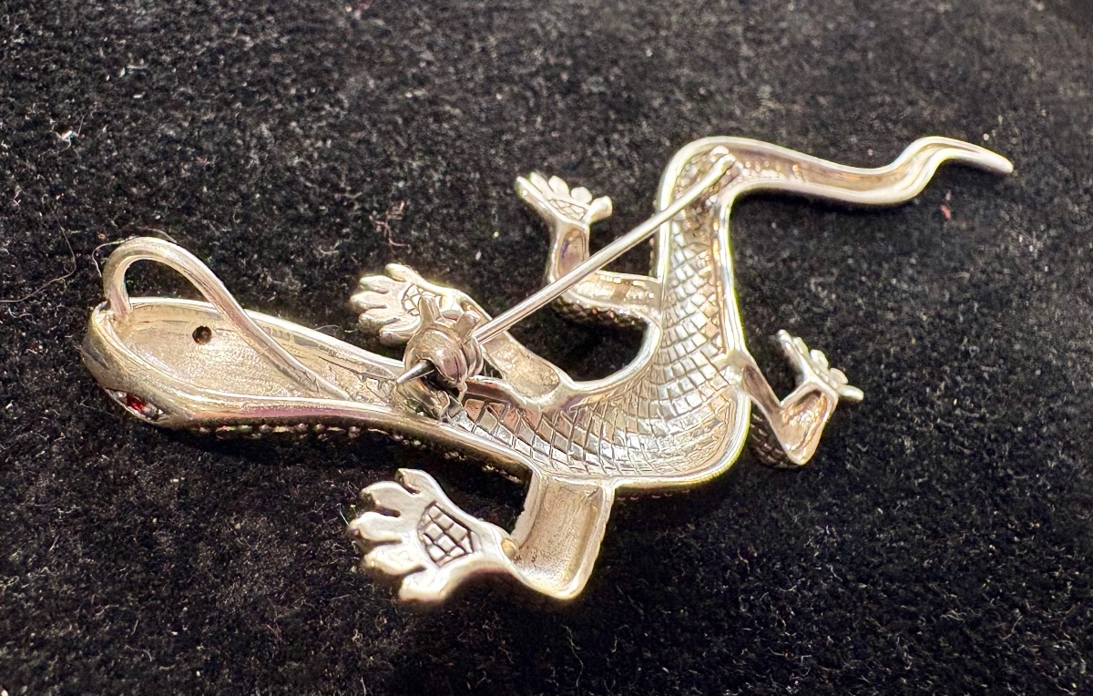 925 Silver Lizard Brooch With Marcasites-photo-7
