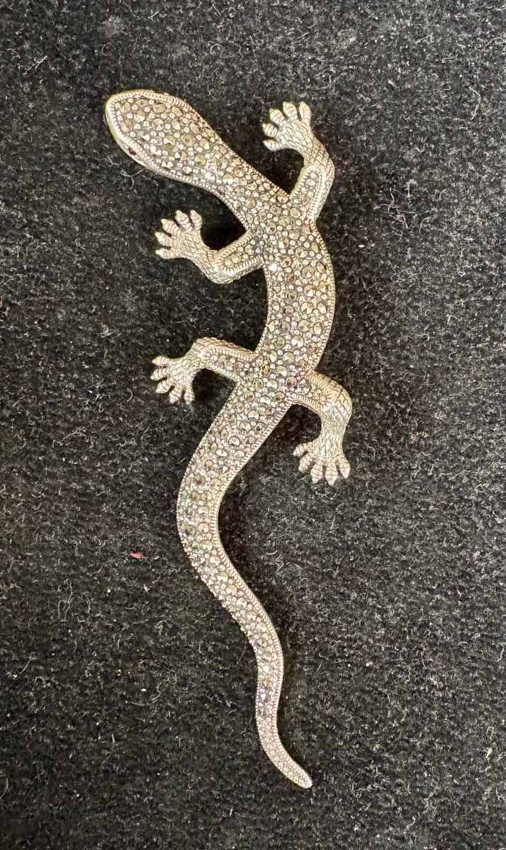 925 Silver Lizard Brooch With Marcasites-photo-2