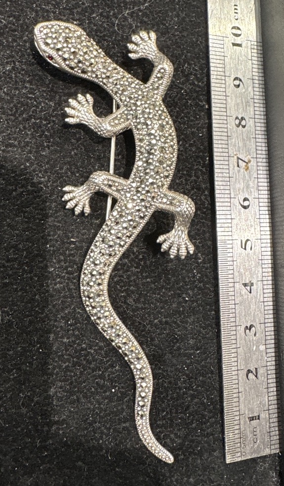 925 Silver Lizard Brooch With Marcasites-photo-3