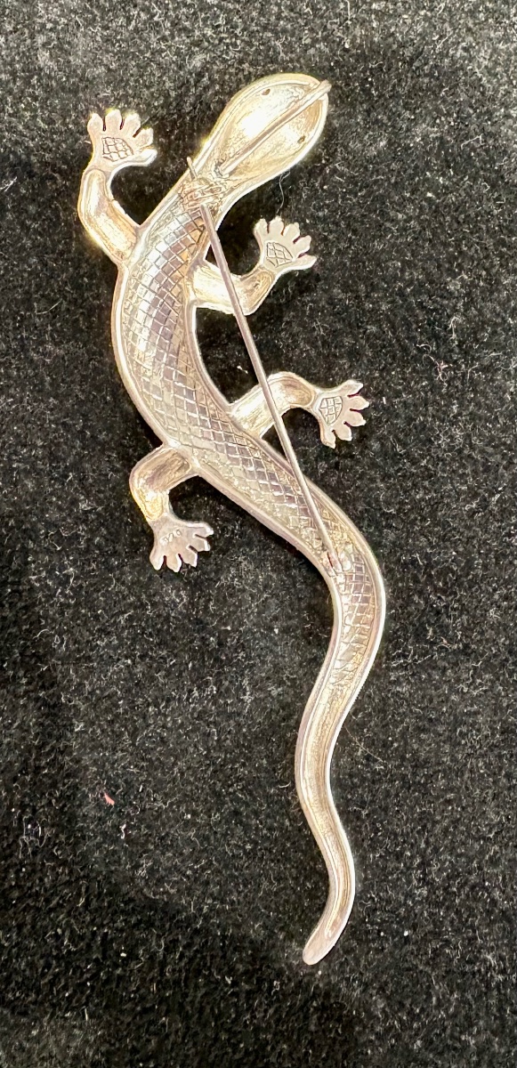 925 Silver Lizard Brooch With Marcasites-photo-4