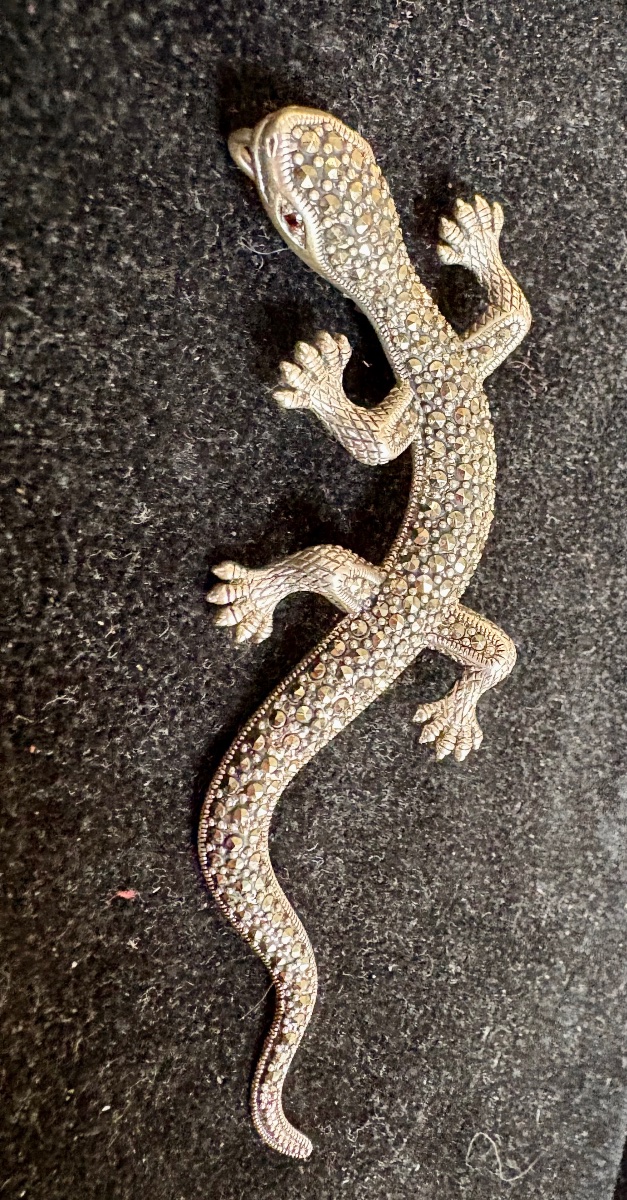 925 Silver Lizard Brooch With Marcasites