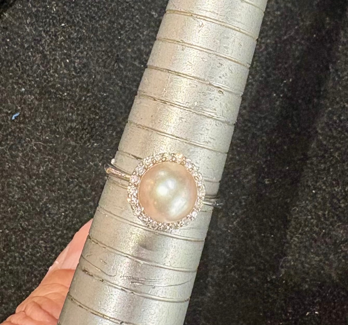 Bague or blanc perle de culture diamants -photo-8