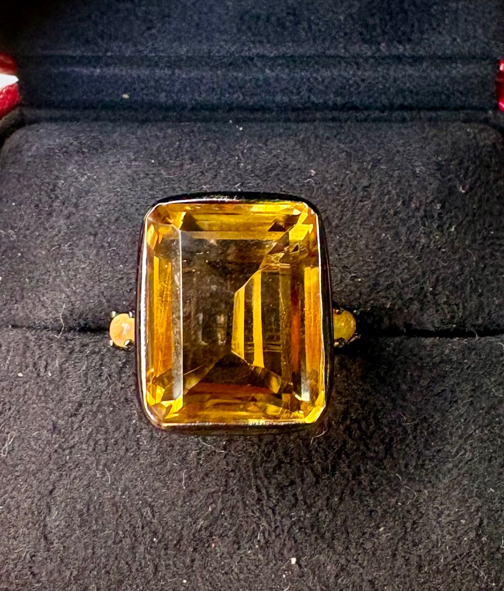 Bague argent citrine , 2 opales -photo-2