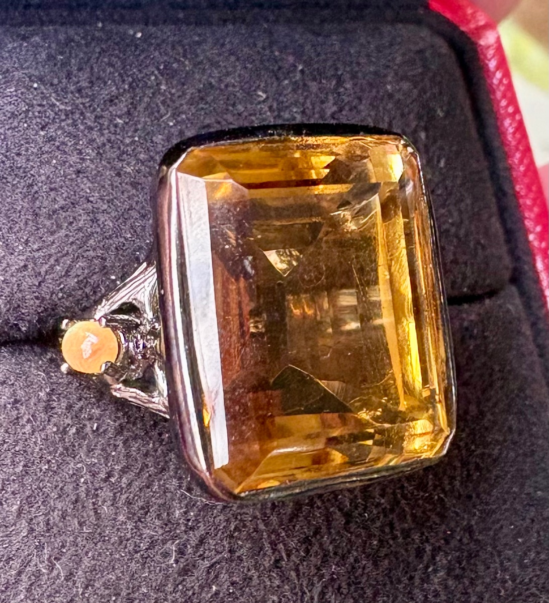 Bague argent citrine , 2 opales -photo-2