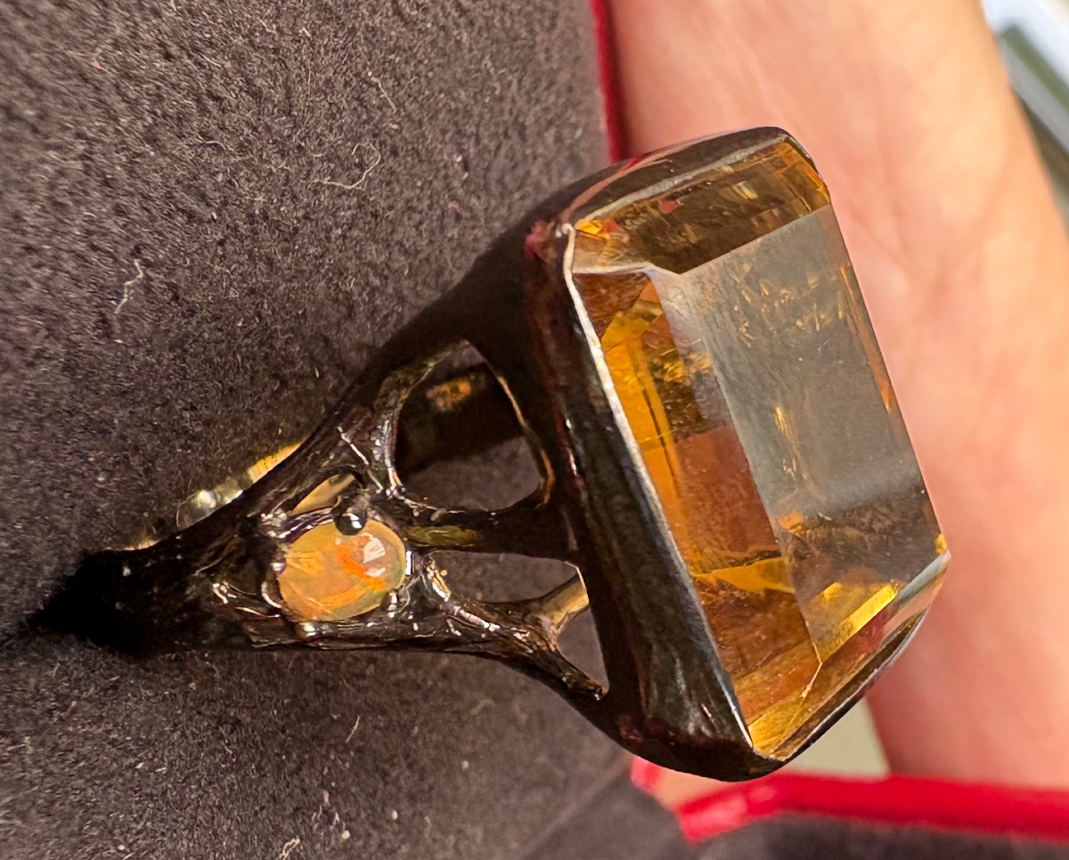Bague argent citrine , 2 opales -photo-3