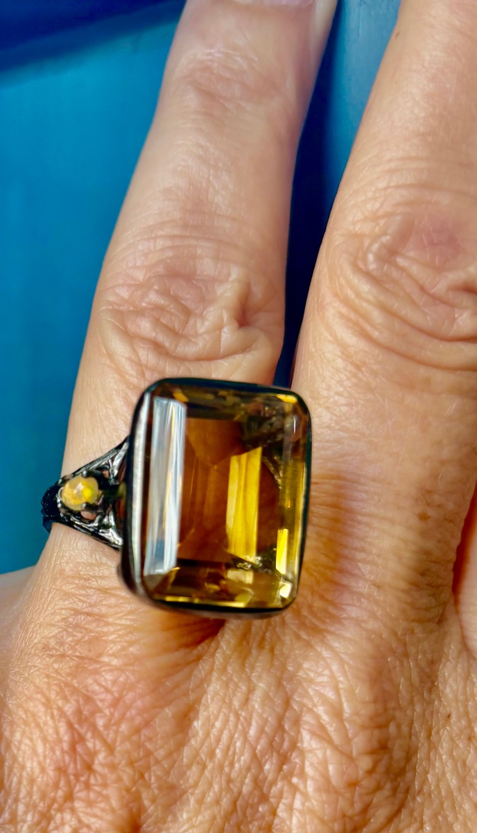 Bague argent citrine , 2 opales 