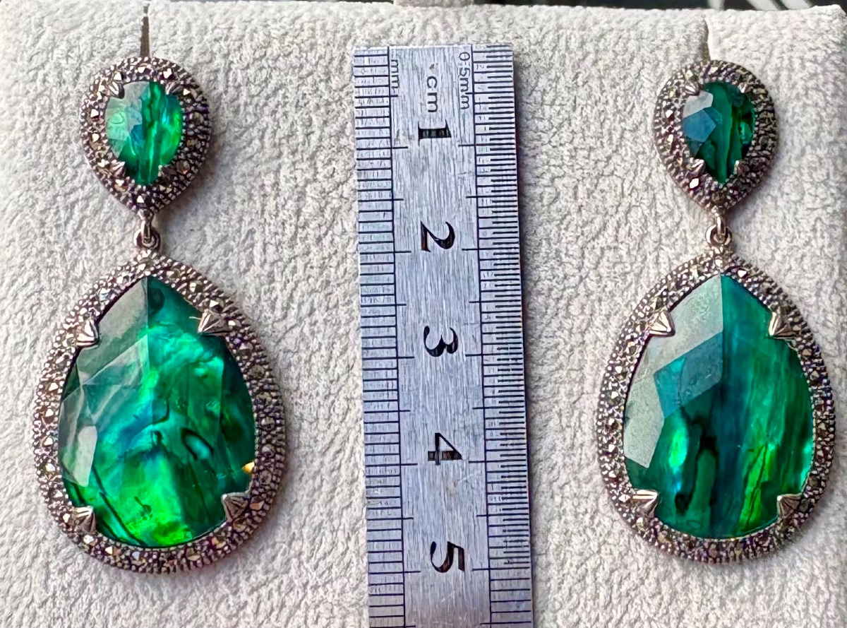 Boucles d’oreilles argent ormeau vert cristal de roche-photo-3