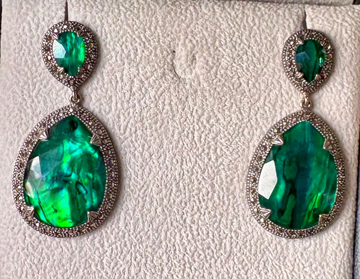 Boucles d’oreilles argent ormeau vert cristal de roche-photo-5
