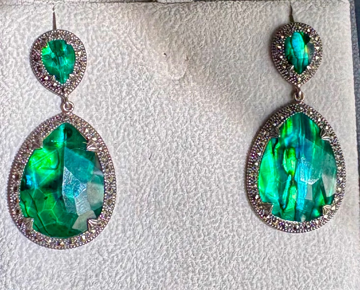 Boucles d’oreilles argent ormeau vert cristal de roche-photo-4