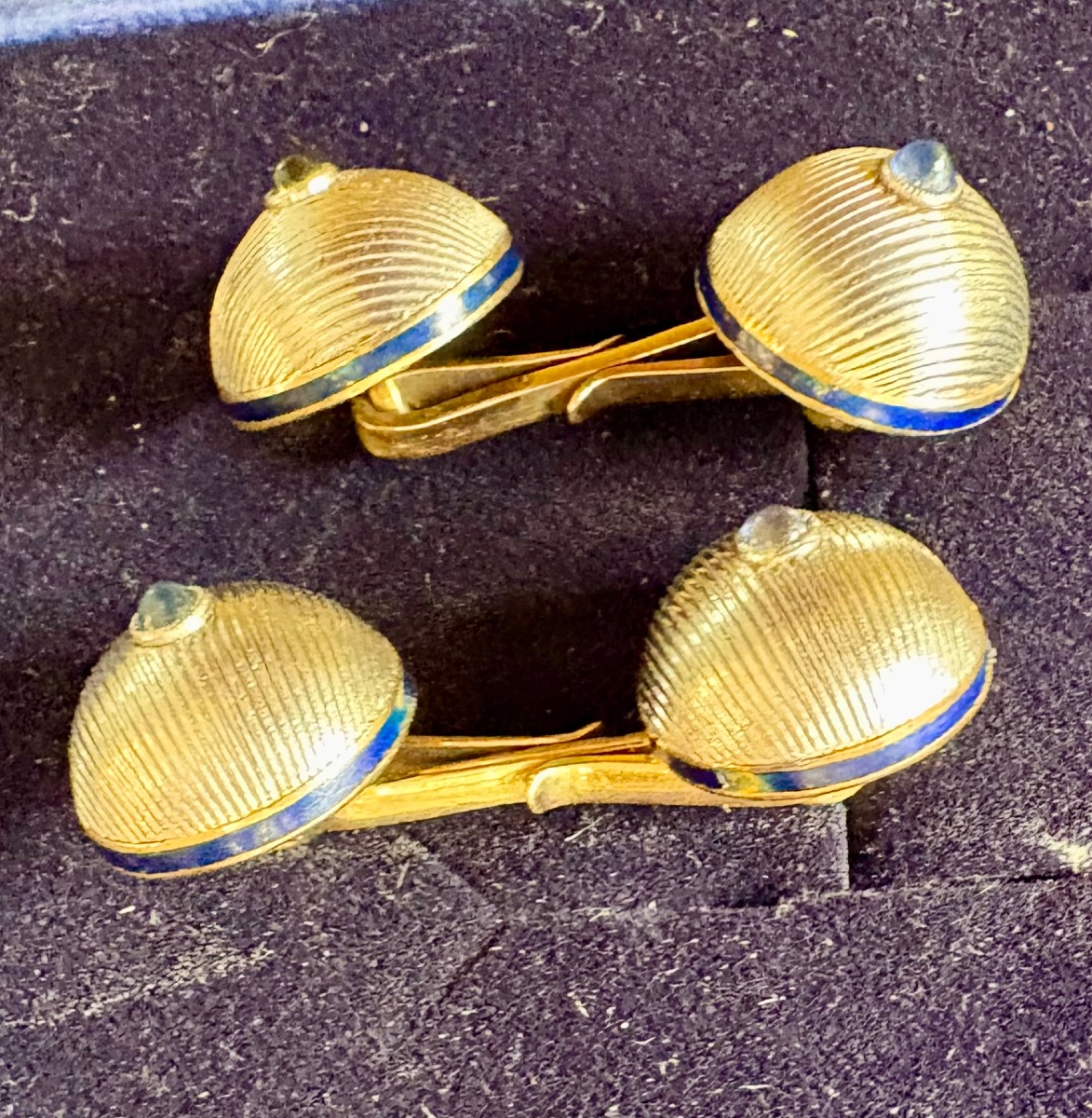 White Gold And Yellow Gold Cufflinks With Sapphires And Enamel -photo-1