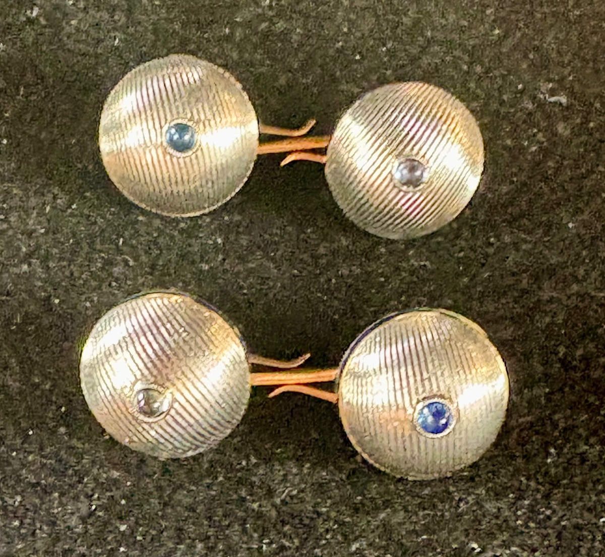 White Gold And Yellow Gold Cufflinks With Sapphires And Enamel -photo-2