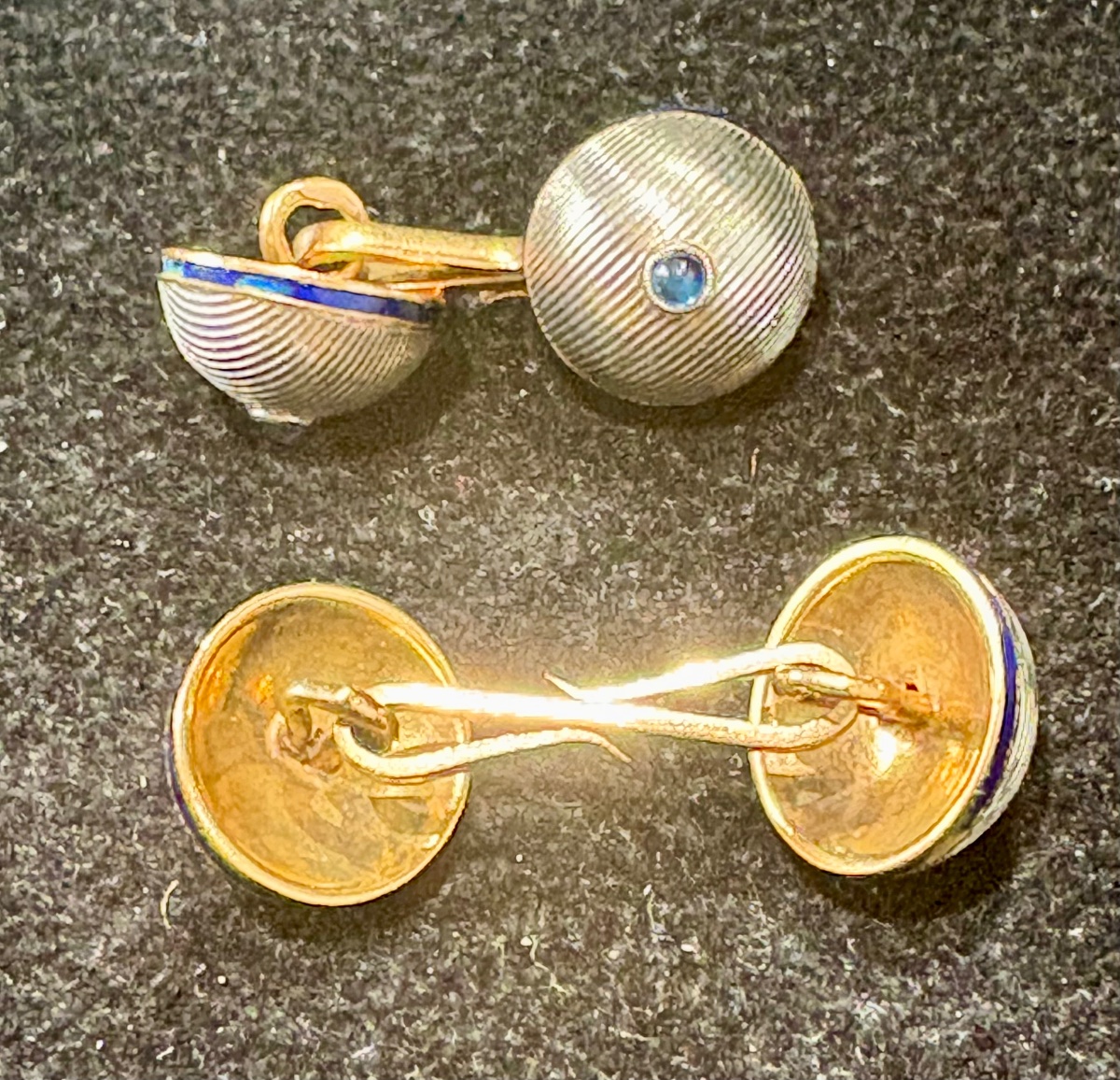 White Gold And Yellow Gold Cufflinks With Sapphires And Enamel -photo-5
