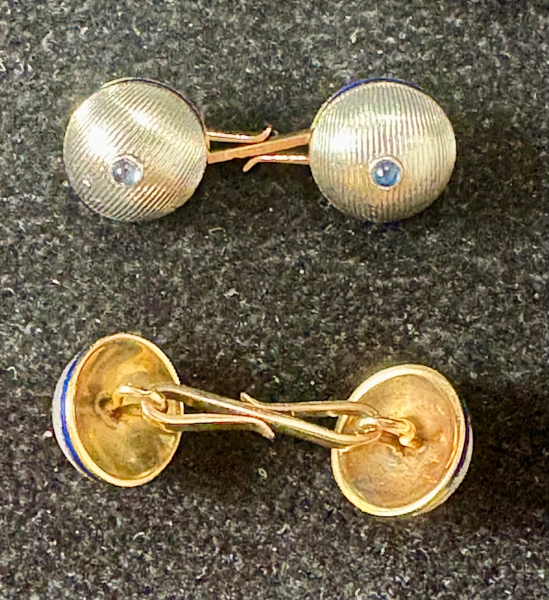White Gold And Yellow Gold Cufflinks With Sapphires And Enamel -photo-6