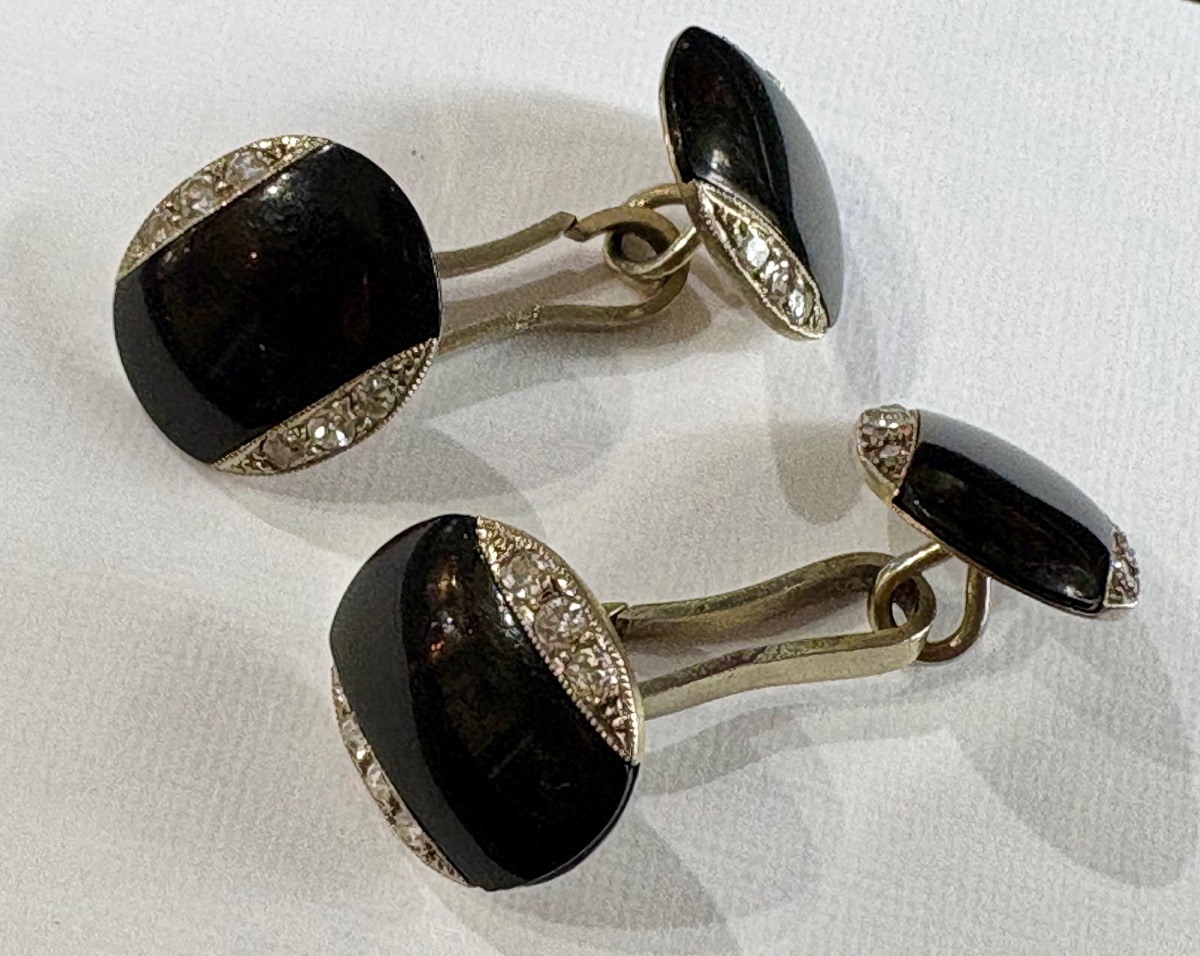 Boutons de manchettes or/platine ,onyx,diamants-photo-2