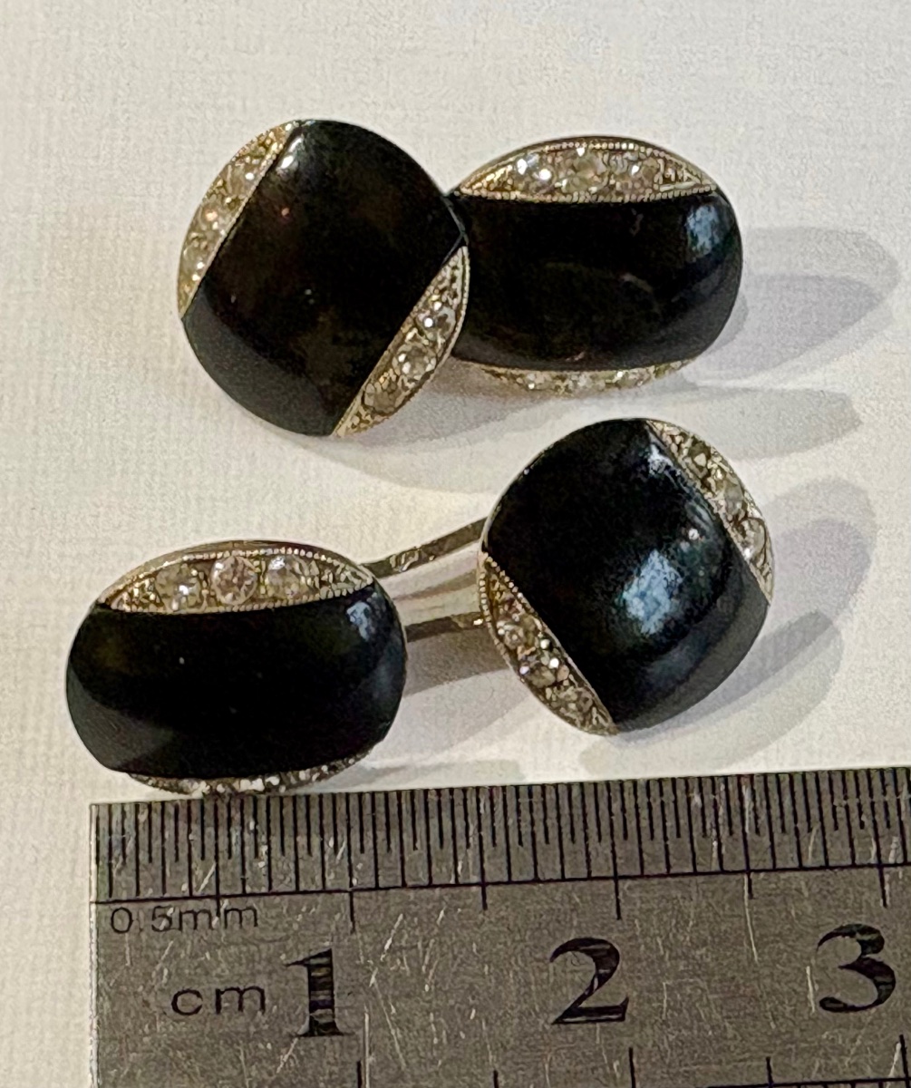 Boutons de manchettes or/platine ,onyx,diamants-photo-3