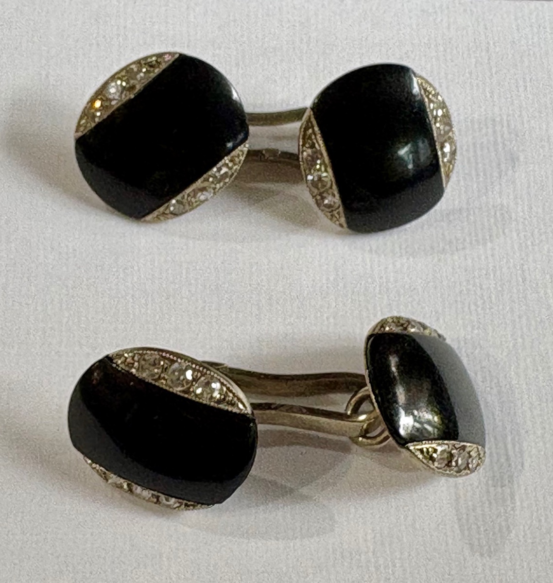 Boutons de manchettes or/platine ,onyx,diamants-photo-3