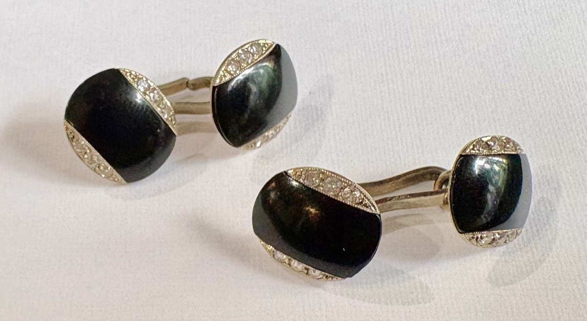 Boutons de manchettes or/platine ,onyx,diamants