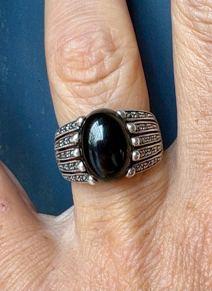 Bague argent onyx marcassites