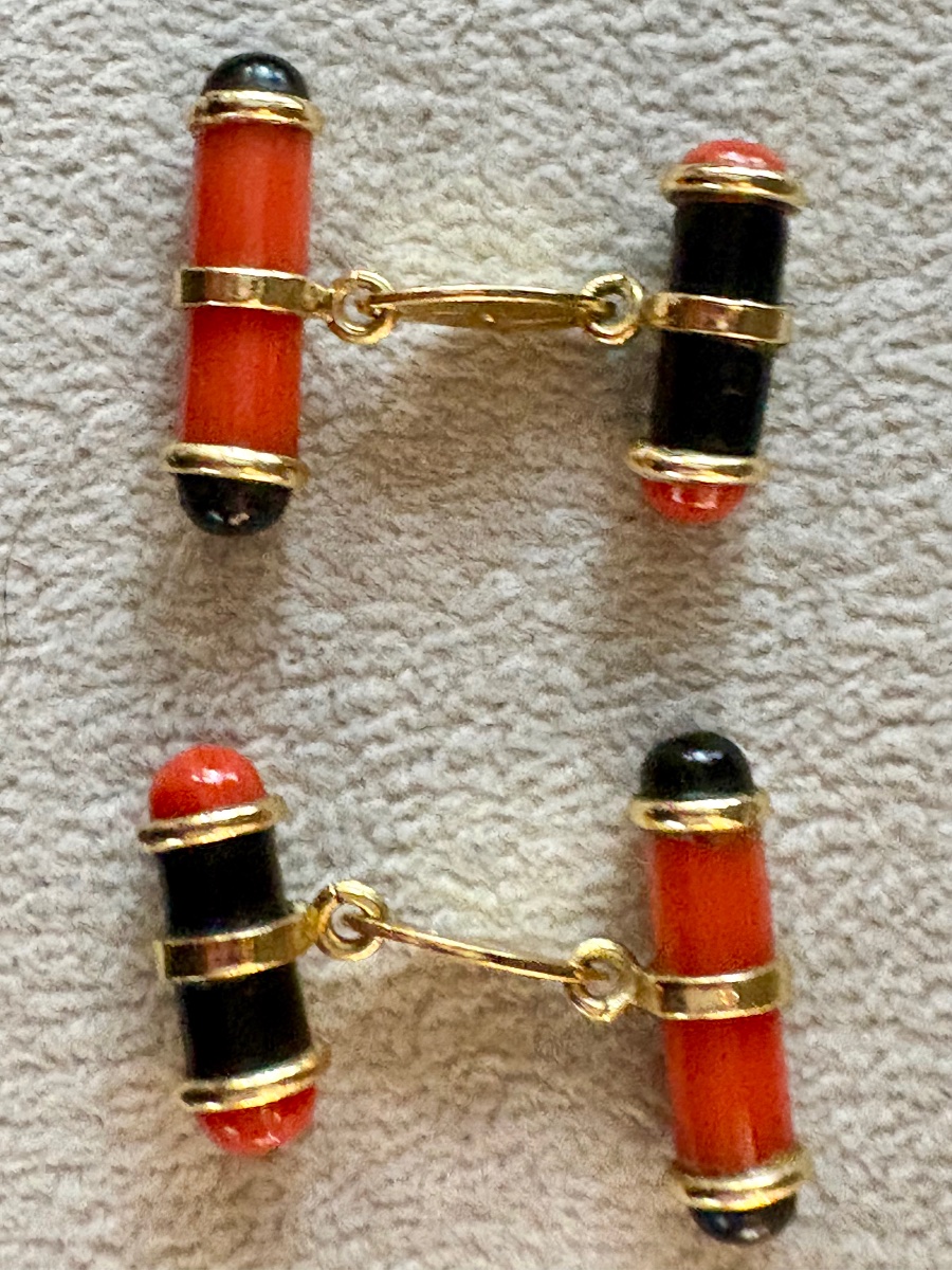 Boutons de manchette or18 cts corail et onyx-photo-1