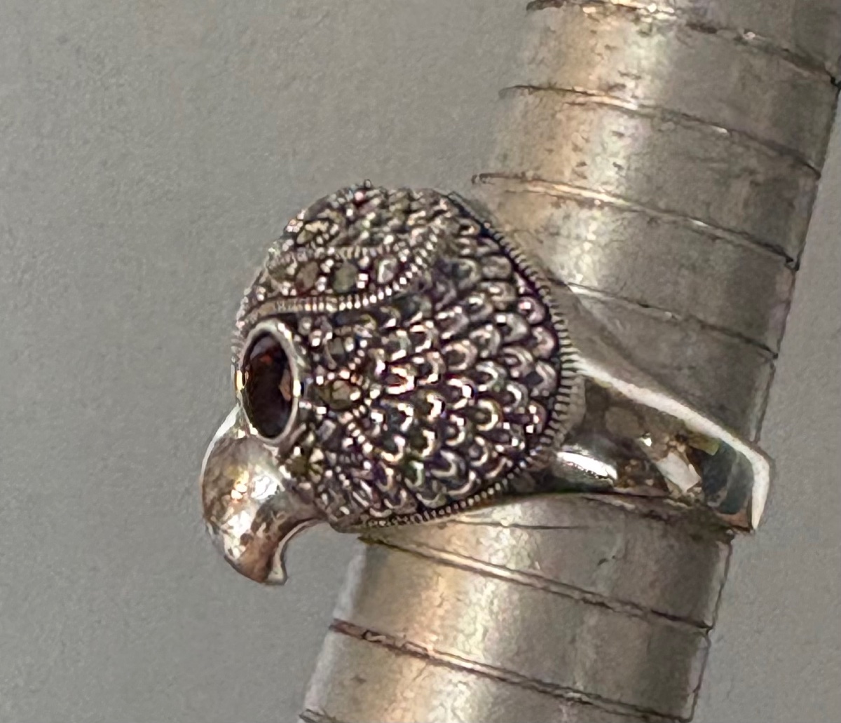 Bague argent  hibou sertie de grenats et marcassites -photo-3