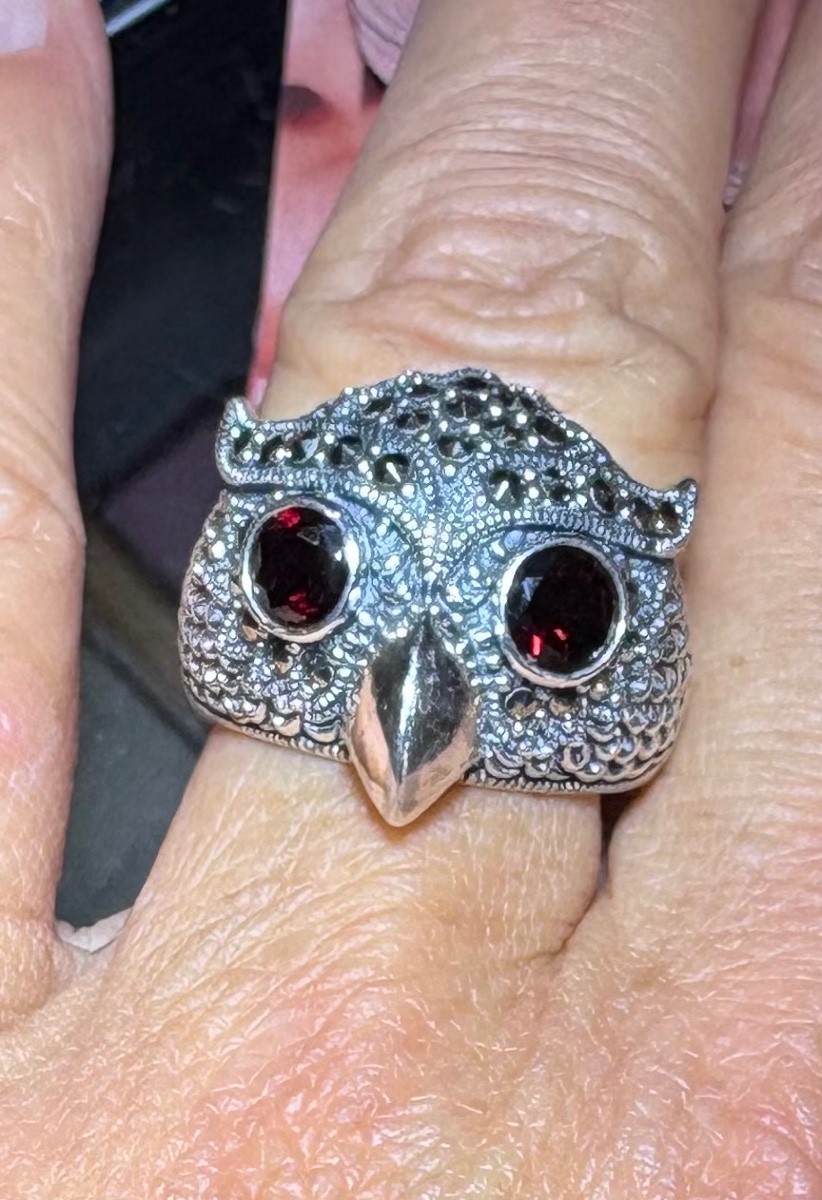Bague argent  hibou sertie de grenats et marcassites -photo-2