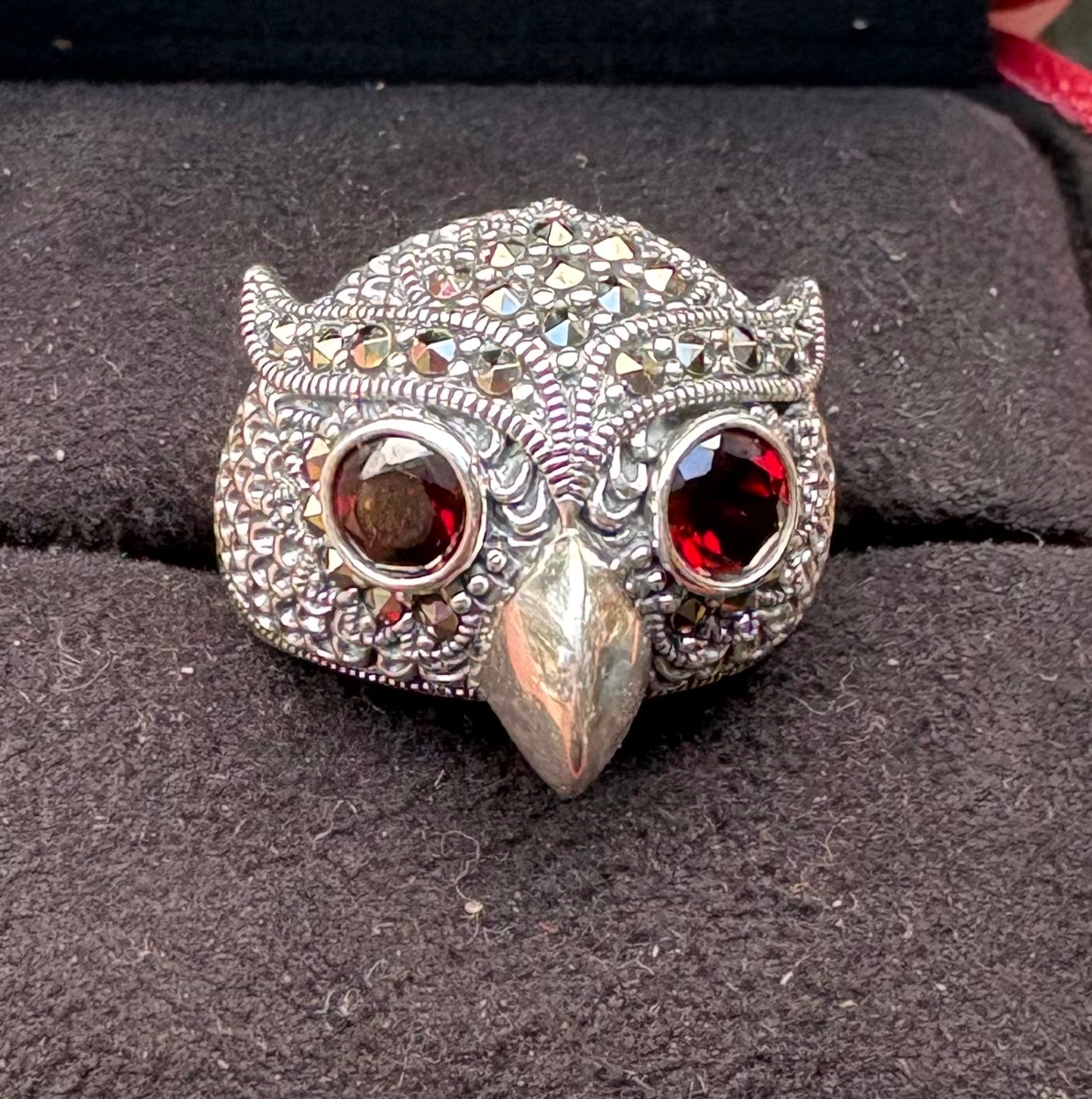 Bague argent  hibou sertie de grenats et marcassites -photo-6