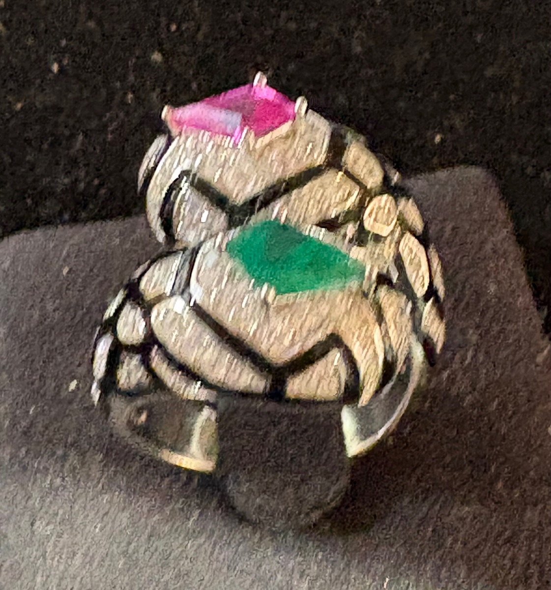 Silver Ring With Enamel And Synthetic Stones-photo-2