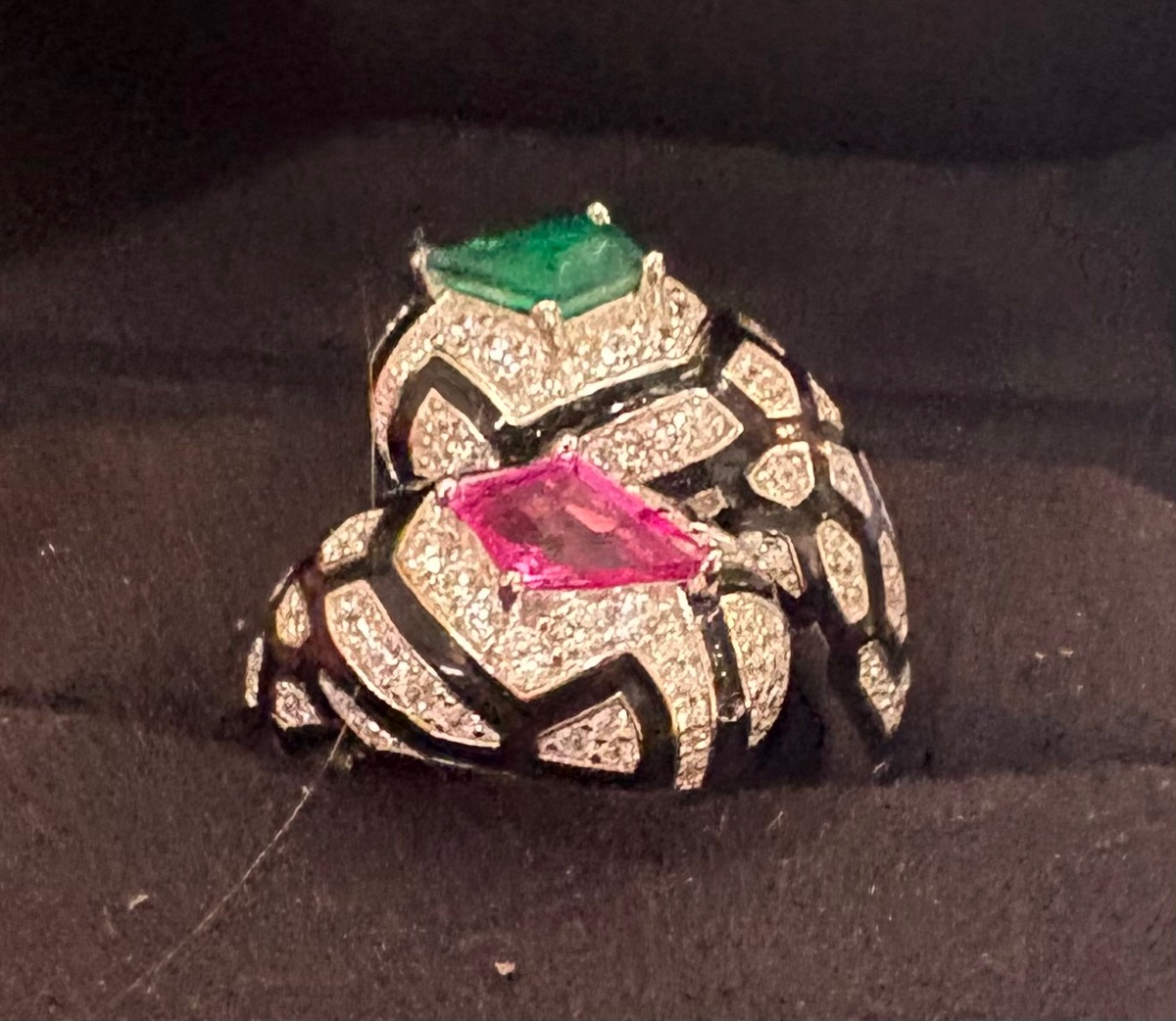 Silver Ring With Enamel And Synthetic Stones-photo-3