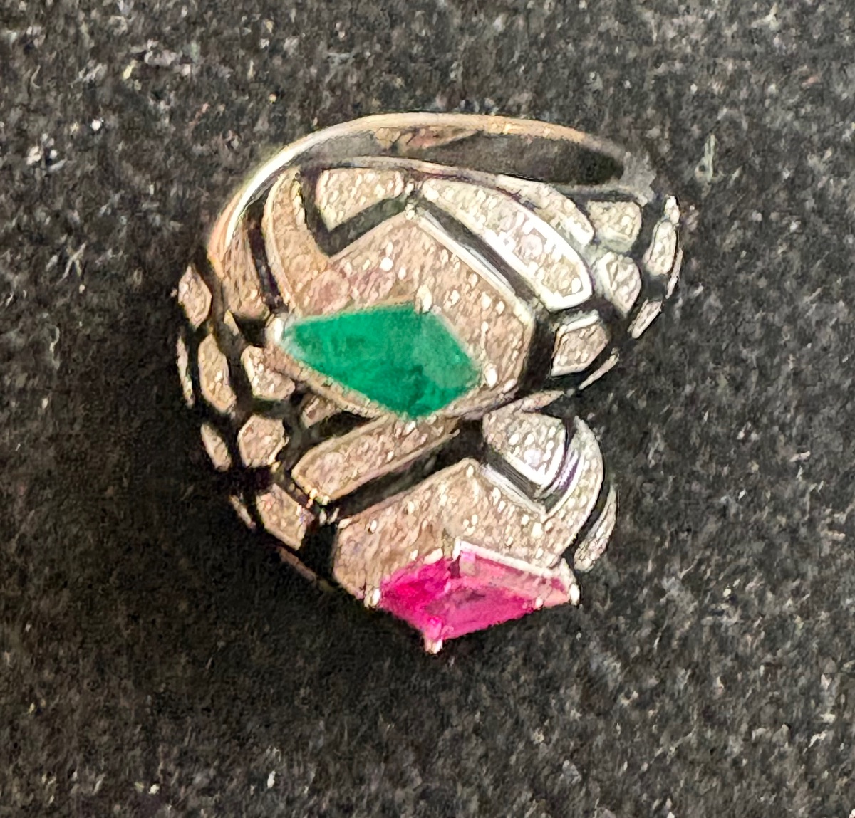Silver Ring With Enamel And Synthetic Stones-photo-7