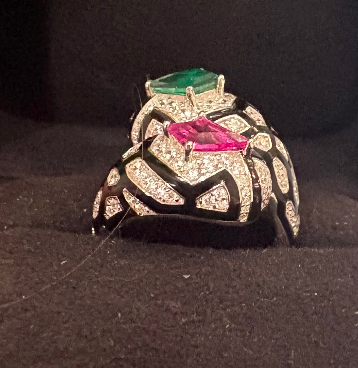 Silver Ring With Enamel And Synthetic Stones-photo-3