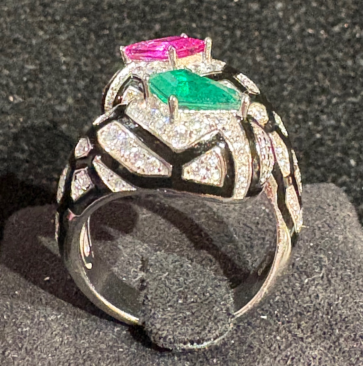 Silver Ring With Enamel And Synthetic Stones-photo-5