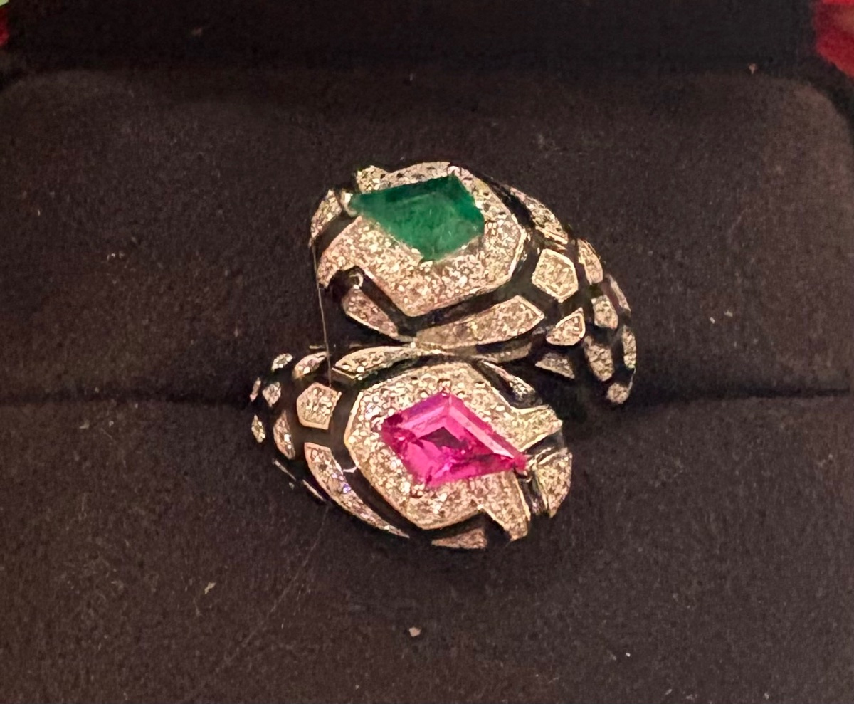 Silver Ring With Enamel And Synthetic Stones-photo-2