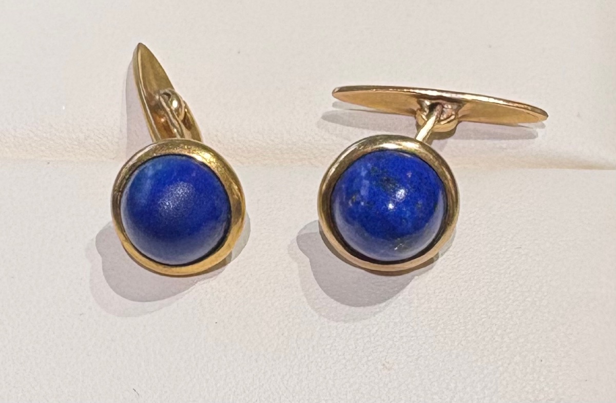 Boutons de manchettes lapis lazuli or 14 cts-photo-2