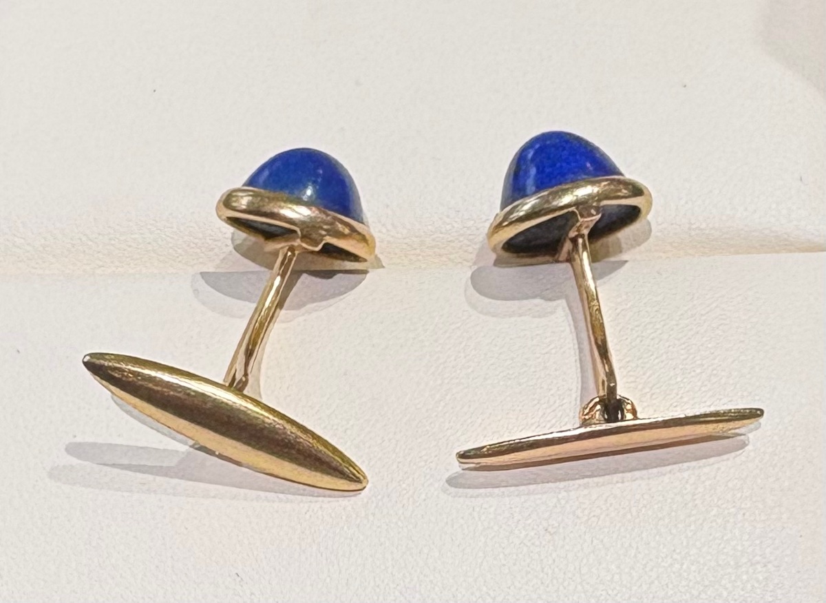 Boutons de manchettes lapis lazuli or 14 cts-photo-3