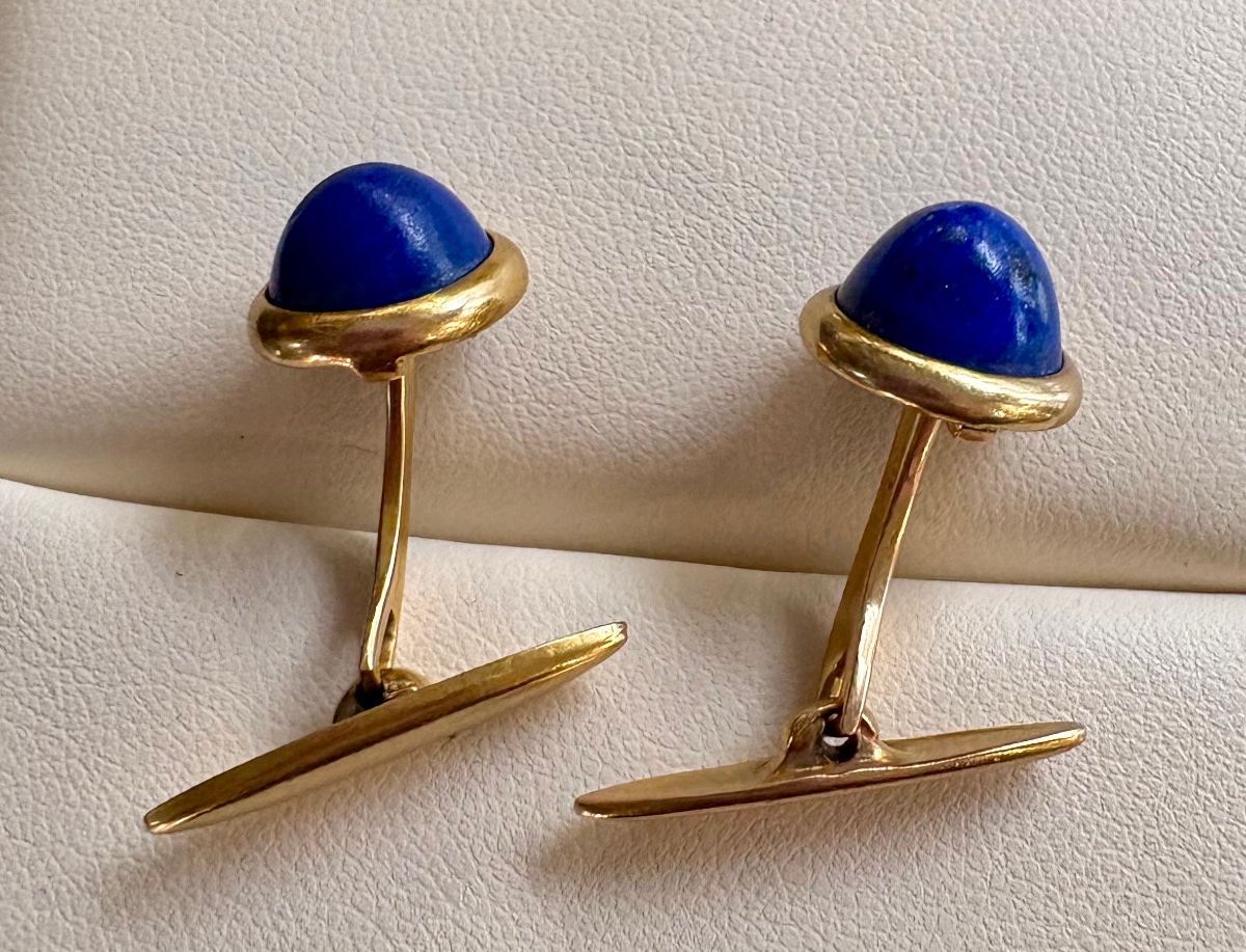 Boutons de manchettes lapis lazuli or 14 cts