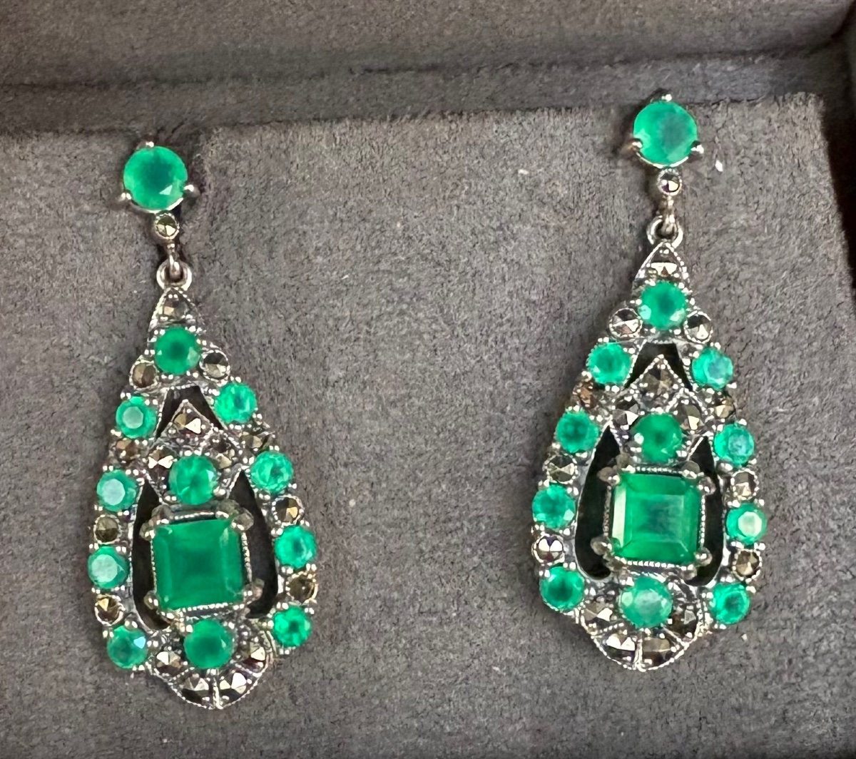 Boucles d oreilles argent Agathe vertes-photo-1