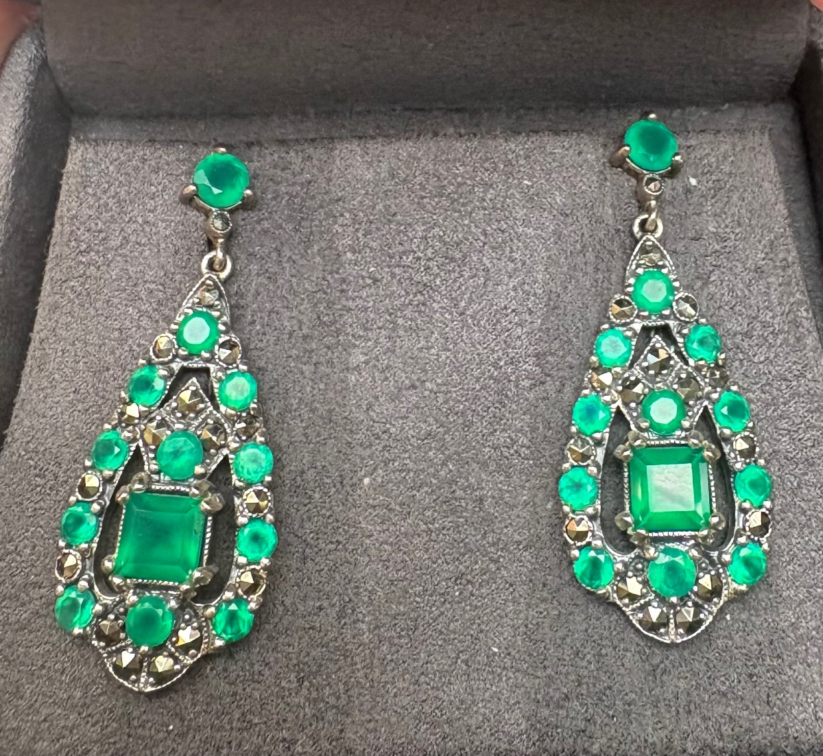 Boucles d oreilles argent Agathe vertes-photo-4
