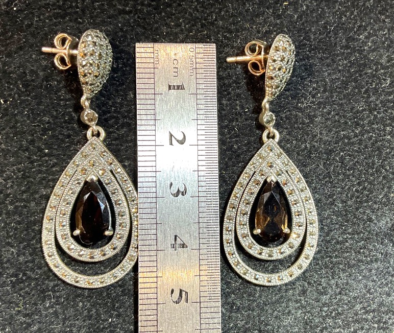 Smoky Quartz Silver Earrings -photo-3