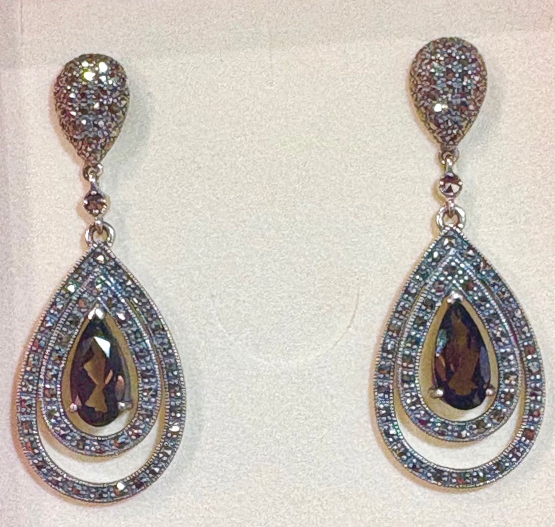Smoky Quartz Silver Earrings 