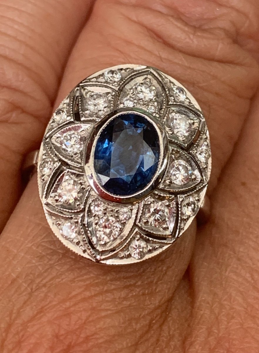18 Ct Gold Saphir Et Diamonds Ring-photo-2