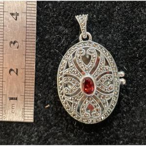 Pendentif Ouvrant Argent Grenat Marcassites 