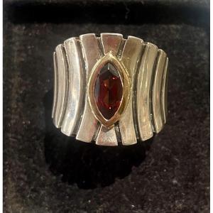 Bague Argent , Or Et Grenat 