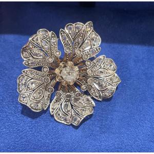 Silver And Gold Diamond Flower Brooch 