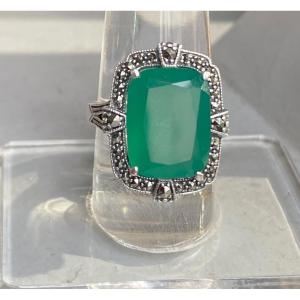 Bague Argent Agathe Verte Marcassites 